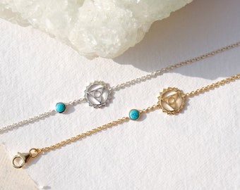 Sterling Silver Throat Chakra Bracelet: Turquoise Vishuddha Charm