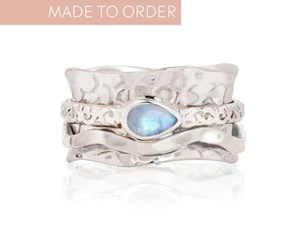Personalized Gemstone Spinning Ring, Handmade Recycled Silver