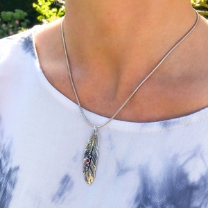Silver Feather Necklace, Feather Pendant Necklace, Pink Tourmaline Necklace, image 2