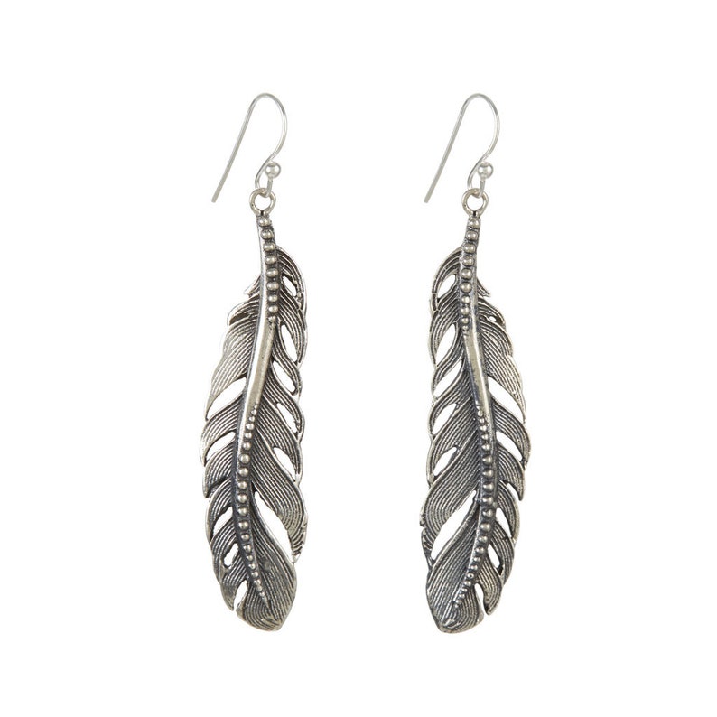 Sterling Silver Feather Earrings, Dangle Earrings, Statement Earrings, Drop Earrings, Boho Earrings image 2