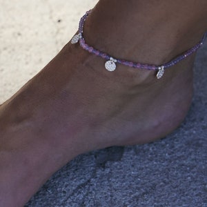 Amethyst Anklet, beaded anklet, summer jewellery, beach jewellery, quartz anklet, ankle bracelet, Amethyst and Pink Quartz JB099 image 4