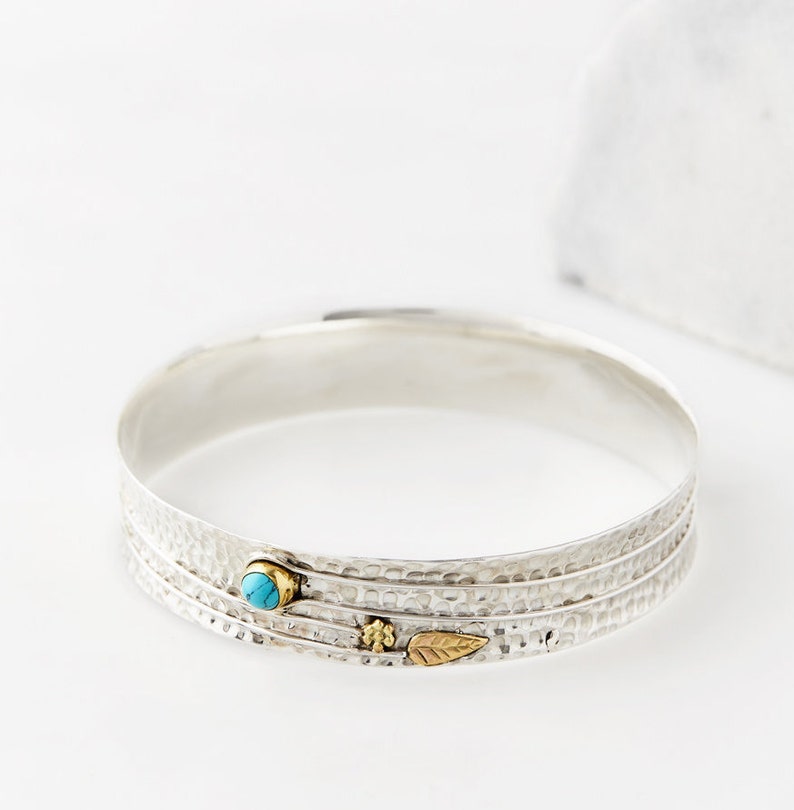 Sterling Silver Turquoise Bangle, Gemstone Bracelet, Cuff Bracelet, Jewelry Sets, December Birthstone Bracelet, Turquoise Ring, Handmade image 1