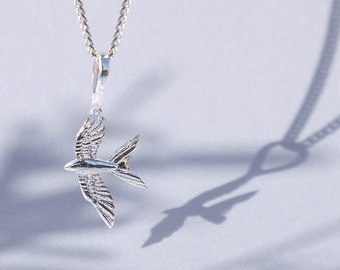 Swallow silver charm necklace, bird pendant, personalised birthstones, birthstone pendants, silver pendant, handmade jewellery