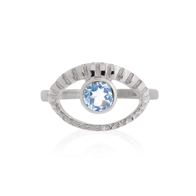 Eye of Intuition Ring, Third Eye Ring, Symbolic Ring, Blue Topaz Ring, November Birthstone, All Knowing Eye Jewellery, Spiritual Jewellery image 2