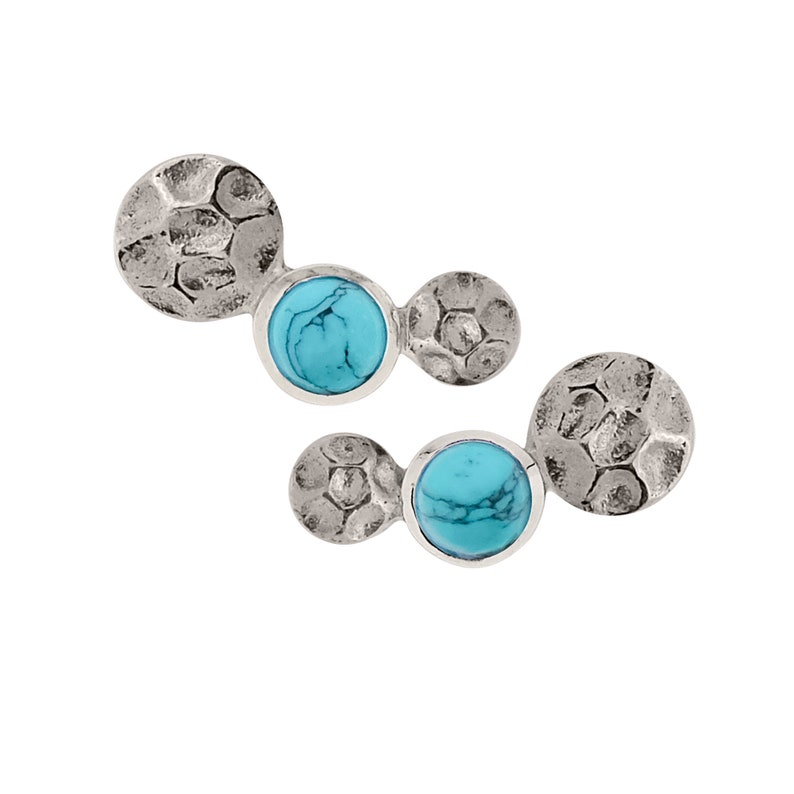 Lakshmi Studs, Turquoise Earrings, December Birthstone Earrings,Hammered Studs, Turquoise Stud Earrings, Studs, Silver Studs, Gold Studs image 2