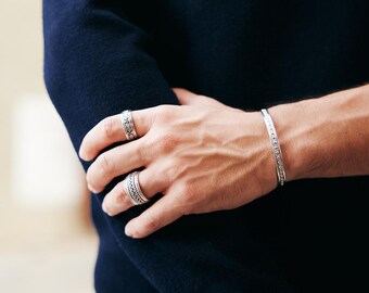 Men's Tribal Design Sterling Silver Spinning Ring: Anxiety Fidget