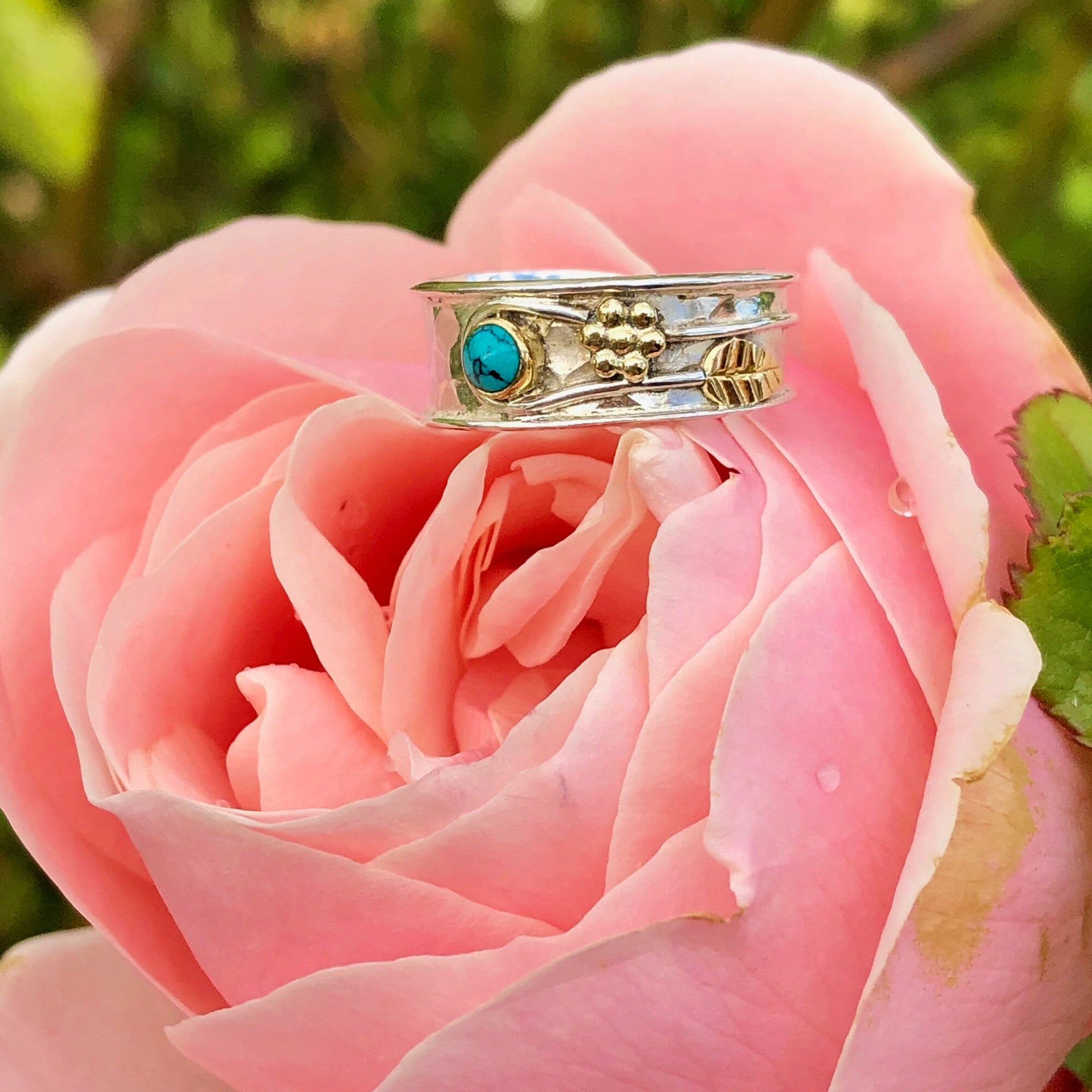 Anillo Turquesa Para El Dedo Del Pie Hecho A Mano En Plata De Ley: Anillo Midi Ajustable Con Flor. - España