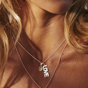 Collar de encanto de amor, colgante de amor, piedras de nacimiento personalizadas, colgantes de piedra de nacimiento, compartir el amor, colgante de plata, joyas hechas a mano