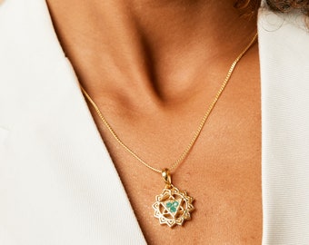 Emerald Heart Chakra Necklace: Gold Yoga Pendant
