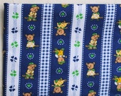 Сotton clover kids fabric funy animal little beavers indigo blue and white stripes kids dress fabric