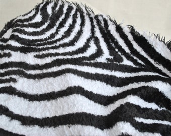 Short mohair faux fur fabric viscose on cotton base Zebra print for teddy bear making black and white