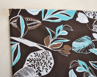 Batiste tropical leaves cotton fabric 26x57 inches brown blue white vintage tropical palm fabric beach decor