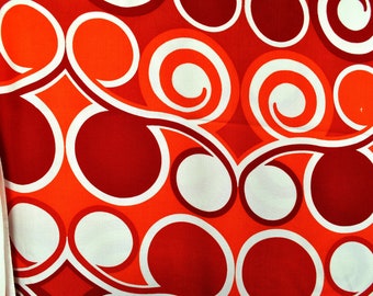 Vintage viscose fabric red orange white large geometric print bright design Decoplus pflegeleicht