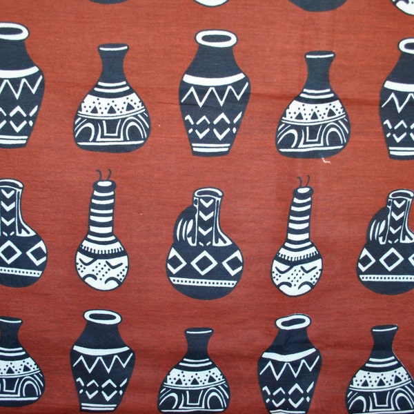 Wax cotton fabric with a black and white pitchers ceramics African design print tribes african wax