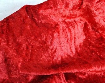Moheir pour peluche vintage à base de coton et velours de viscose rouge vif, couleurs riches