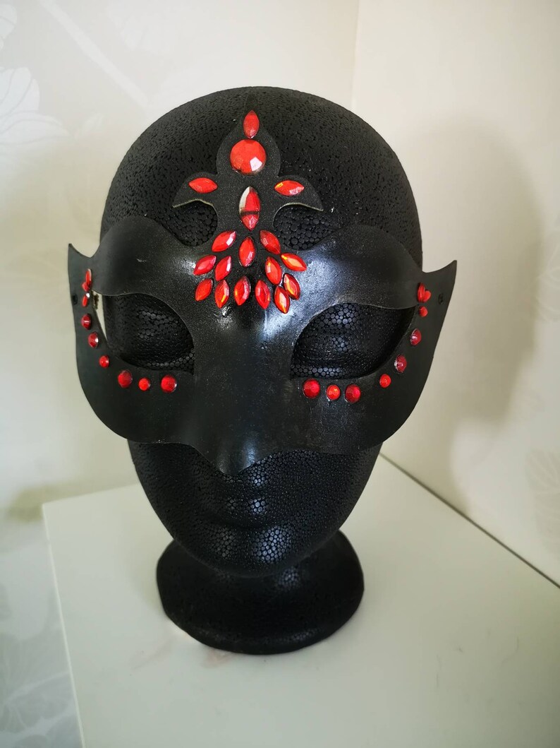 Venetian mask black with red rhinestones