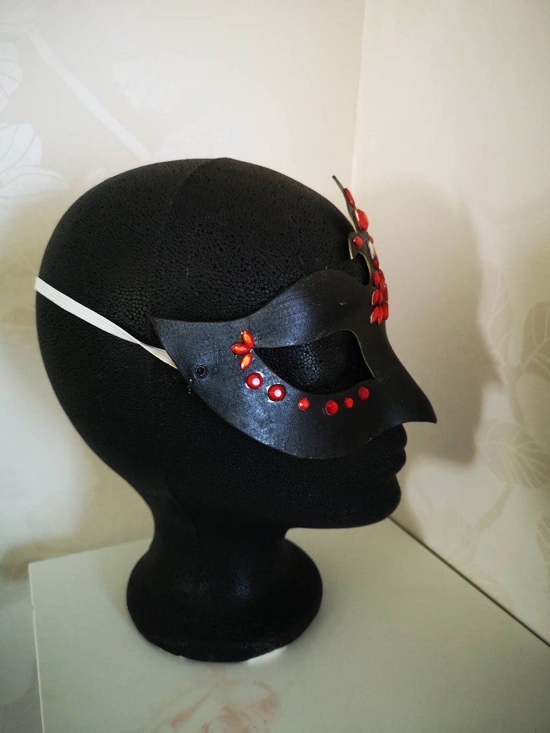 Venetian mask black with red rhinestones