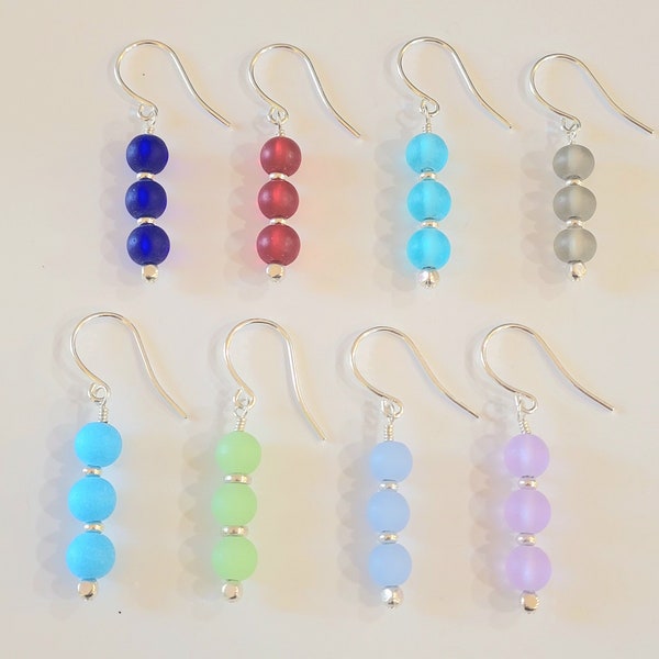 Sea Glass Style Silver Earrings Blue Green Violet Red Gray Glass Earrings Birthday Gift for Her Gift for Mom Summer Jewelry Beach Jewelry