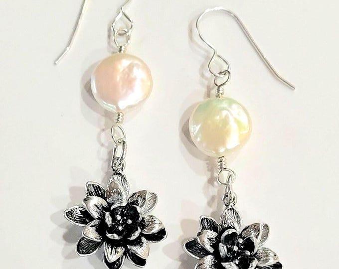 Stylish White Zircon Freshwater Pearl Mother Of Pearl Silver Drop Earrings