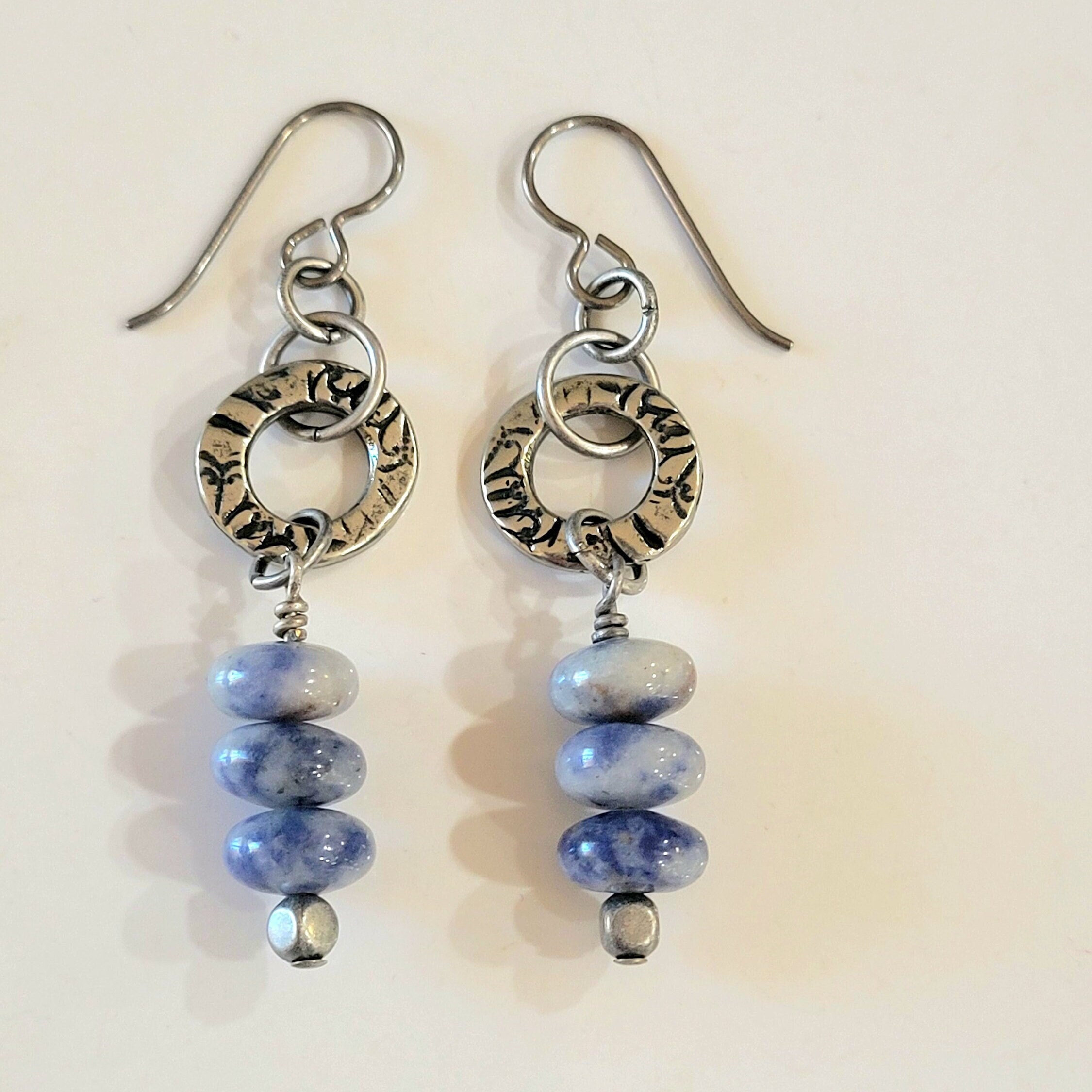 Sodalite Gemstone Antiqued Silver Earrings Blue Stone Silver - Etsy
