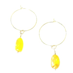 Baltic Amber Gold Hoop Earrings Gold Yellow Baltic Amber Earrings Birthday Gift Amber Fossil Gold Earrings Spring Jewelry Summer Jewelry