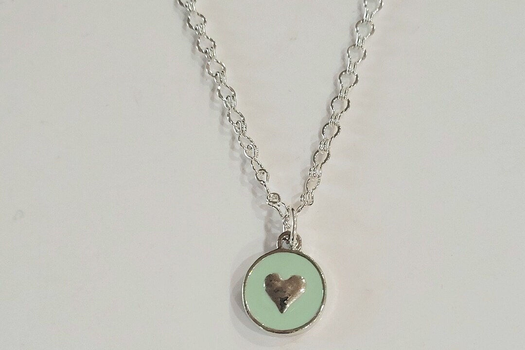 Green Heart Pendant Silver Heart Necklace Valentine Gift Birthday Gift
