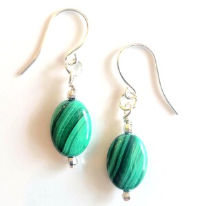 Malachite Gemstone Silver Earrings Birthday Gift Mother&#39;s Day Gift for Her Emerald Green Stone Earrings Spring Jewelry Summer Jewelry