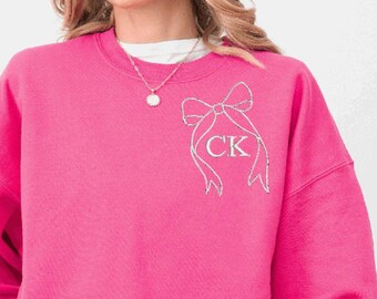 Embroidered Bow Monogram Sweatshirt - Personalized Womens Clothing