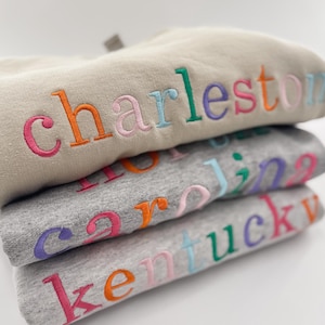 Custom Embroidered Sweatshirt, Multicolor Embroidered Sweatshirt, Embroidery, Colorful Embroidered Sweatshirt, State Sweatshirt