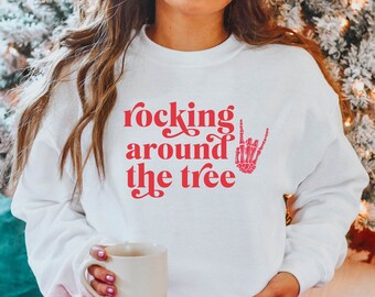 Skeleton Christmas Shirt, Skeleton Christmas Sweatshirt, Rocker Christmas Sweatshirt, Funny Christmas Sweatshirt