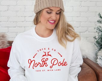 North Pole Sweatshirt, Christmas Sweatshirt, Cozy Sweatshirt, Vintage Christmas Sweatshirt, Christmas T Shirt