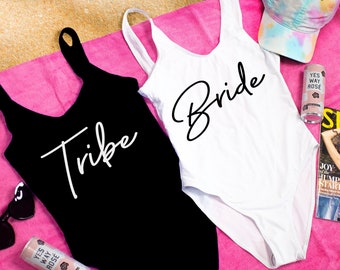 Bride and Tribe, Bride Swimsuit, Custom Swimsuit, Babe Swimsuit, Bride Babes, Bachelorette Swimsuits, Custom Bathing Suits