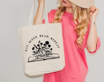 Eat Sleep Read Repeat, Reusable Tote Bag, Booktok, Book Lover, Hot Girls Read Books, Book Tote Bag, Book Bag, Bag for Books, Beach Bag