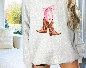 Pink Bow Sweatshirt, Bows, Cowgirl, Bows and Cowgirl, Coquette, Preppy,  Girly Sweatshirt, Oversized Sweatshirt, Soft Girl Aesthetic