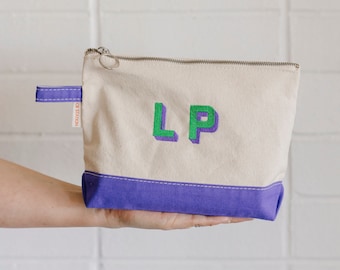 Personalized Canvas Makeup Bag, Monogram Cosmetic Pouch