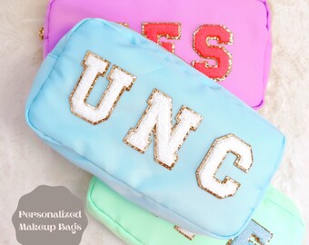 Bridesmaid Gifts, Nylon Pouch with Patches, Varsity Letter Patch, Personalized Gift, Bridesmaid proposal Gift, Makeup Bag, Do It yourself