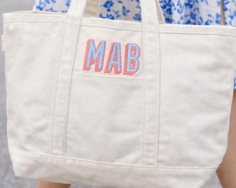 Embroidered Monogram Canvas Tote Bag, Personalized Boat Bag