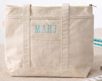 Embroidered Mahjong Tile Tote Bag, Personalized Canvas Bag