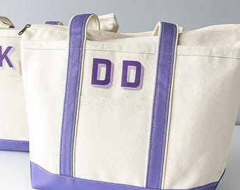 Personalized Canvas Tote Bag, Embroidered Initial Beach Bag, Gift for Her