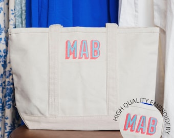 Personalized Embroidered Canvas Tote Bag, Custom Monogram