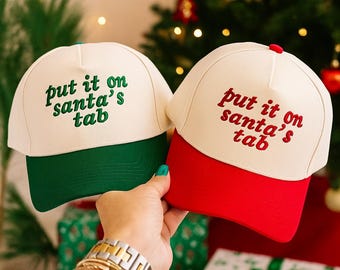 Christmas Trucker Hat, "Put it on Santa's Tab", Two-Tone