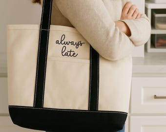 Embroidered Canvas Tote Bag, Zippered Wedding Bridesmaid Gift