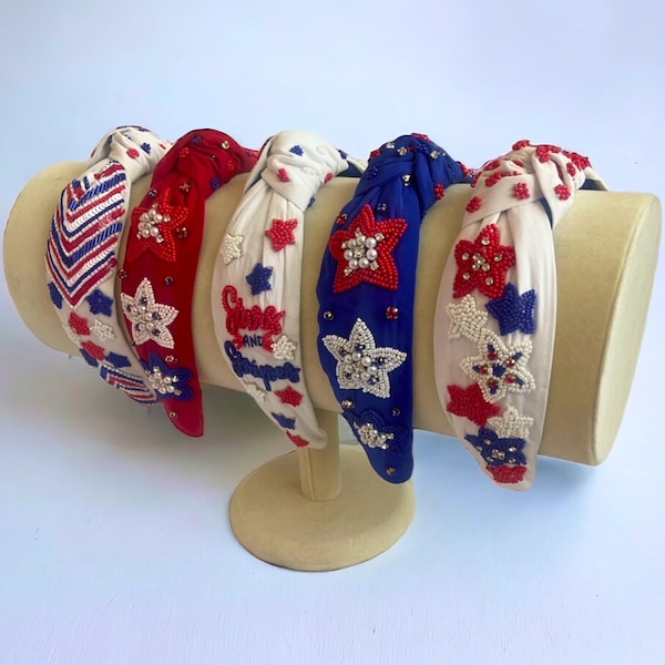 Americana, Fourth of July Headband, Festive Headbands, Beaded Headbands, Knotted Headbands, Memorial Day Headband, USA, Patriotic