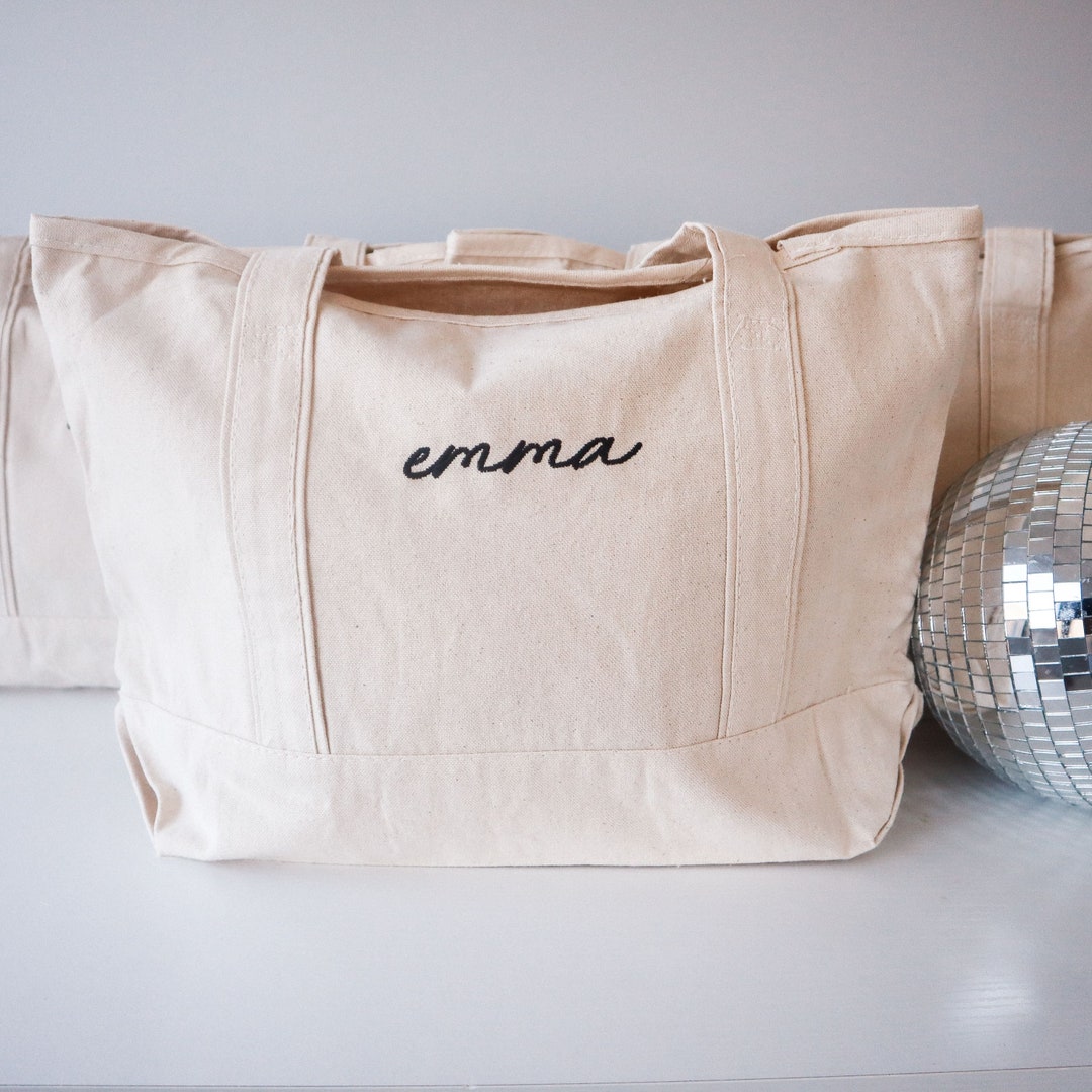 Embroidered Canvas Tote Bag, Personalized Gift - Standard/Natural/Small, Font 7