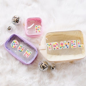 Clear Toiletry Bags, Clear Toiletry Pouch, Clear Travel Bags, Clear Makeup Bag, Toiletry Bags, Travel Bags, Toiletry Bag, Rainbow Patches