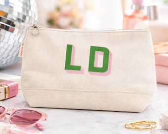Personalized Canvas Makeup Bag, Embroidered Monogram Toiletry Pouch
