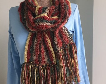 Crochet Scarf, Long Scarf, Multicolor Scarf, Brick, Teal Chartreuse, Scarf, Handmade Scarf, Cozy, Warm, Neck Wrap, Unisex Scarf