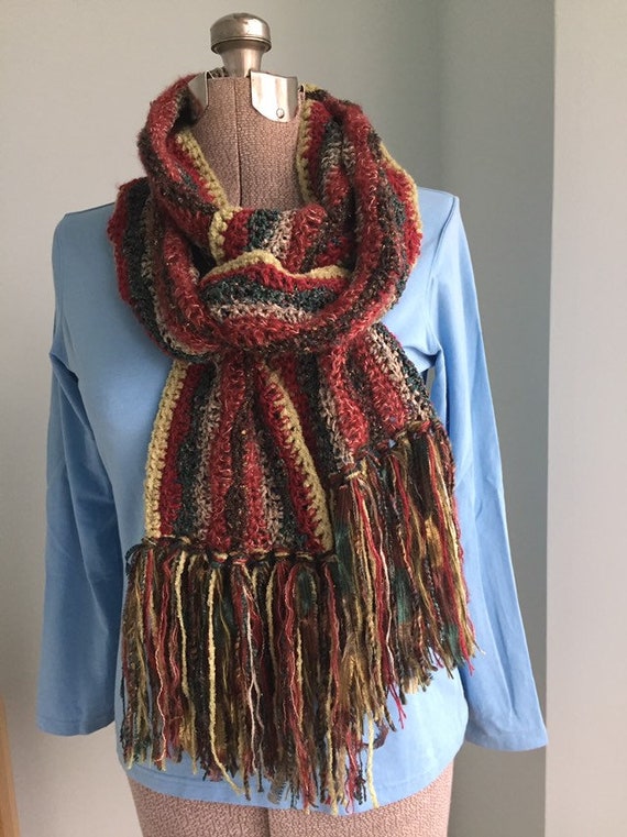 Crochet Scarf, Long Scarf, Multicolor Scarf, Brick, Teal  display picture 2