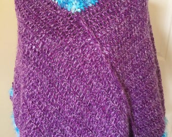 Crochet Poncho, Pullover Sweater, Purple Poncho, Turquoise, Handmade Poncho, Boho Wrap, Casual Lagenlook Layer