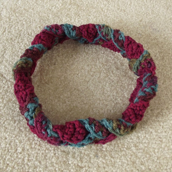 Crochet Headband, Womens Teens Headband, Burgundy Teal Loden Olive, Muted Woodland Colors, Winter Ski